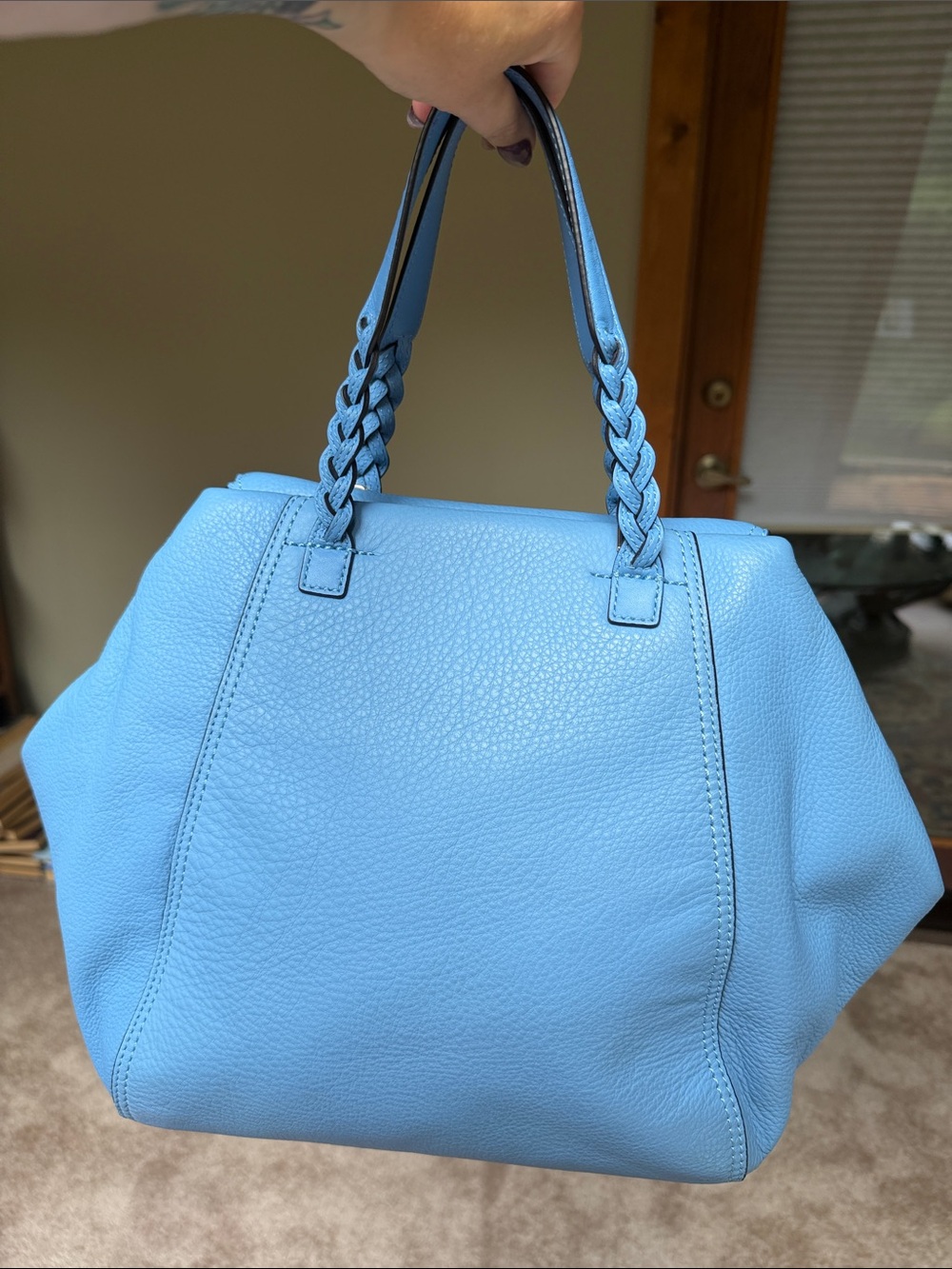 Tory Burch Half Moon LG Blue Braided-Handle Shoulder Bag Detachable Strap - Picture 3 of 16